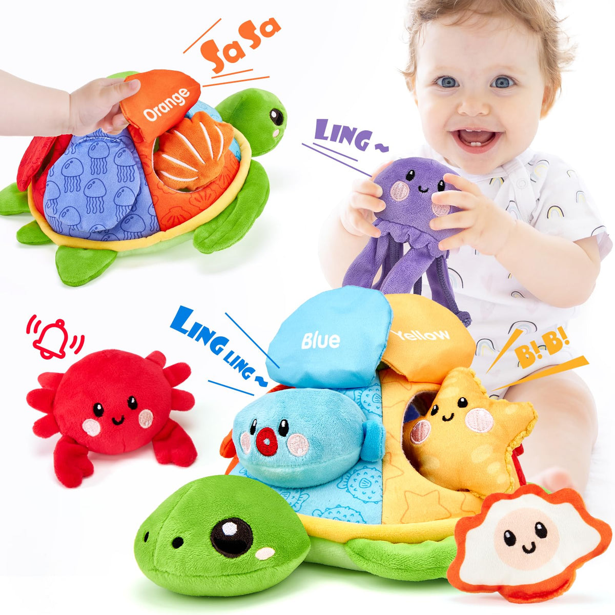 Hahaland turtle peekaboo toy with sea creatures promotes early language and recognition