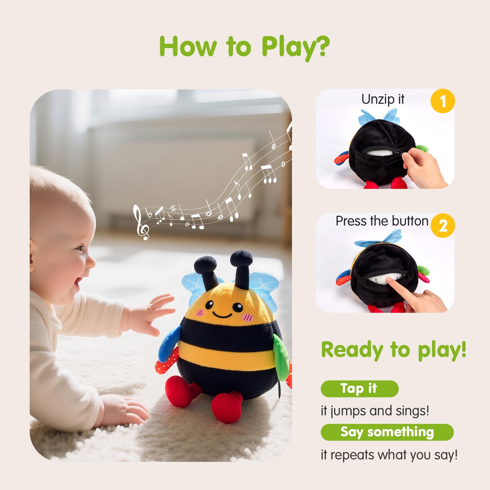 Hahaland soft-plush bee invites gentle cuddles and safe play.