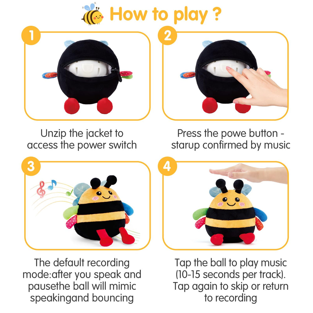 Hahaland tummy-time bee toy promotes movement and coordination.