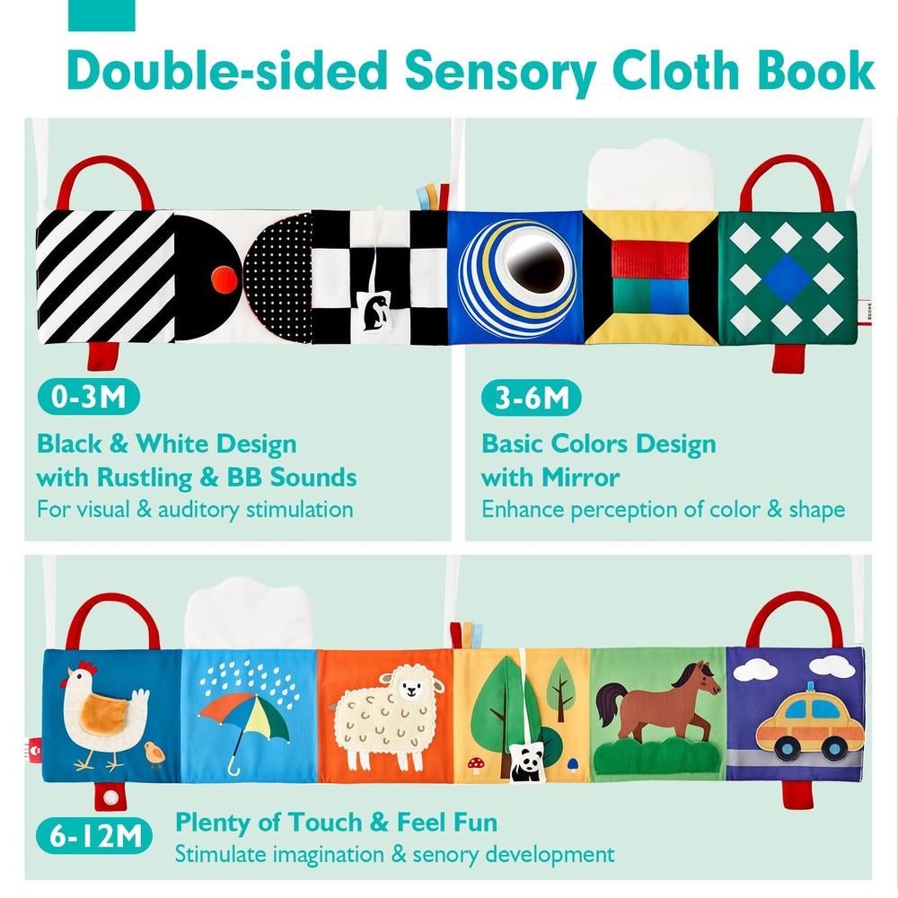 Hahaland crinkle pages and squeaky sounds engage sensory exploration for early learning.