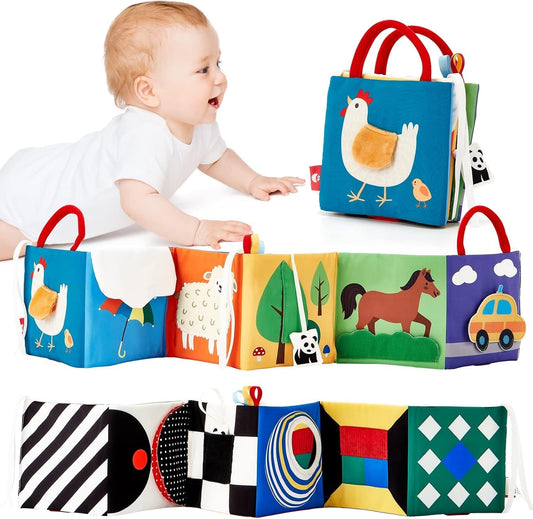 Hahaland high-contrast baby toy book supports newborn visual development during tummy time.