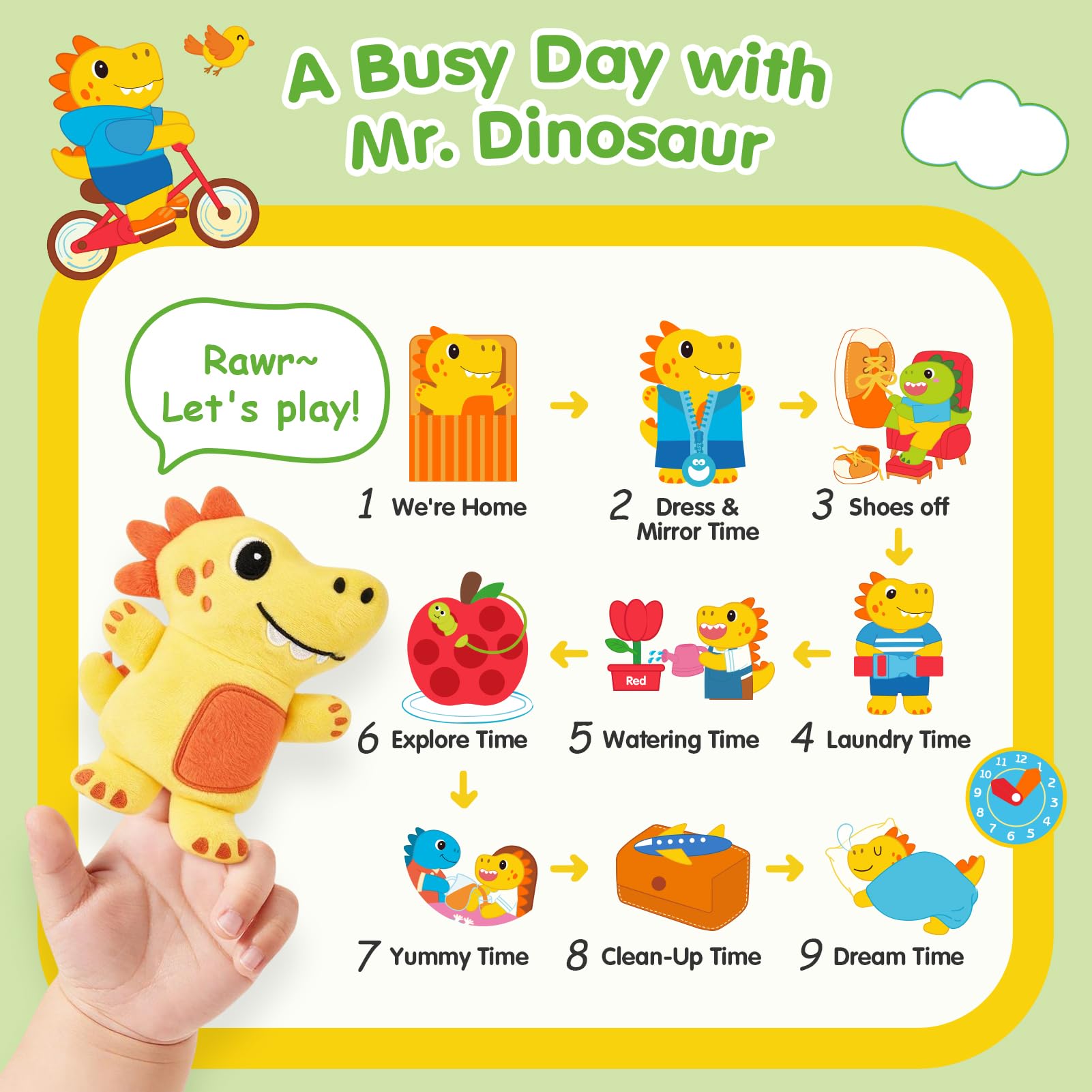 Hahaland Busy Book for Toddlers dinosaur storyline invites imaginative play and cognitive sequencing.
