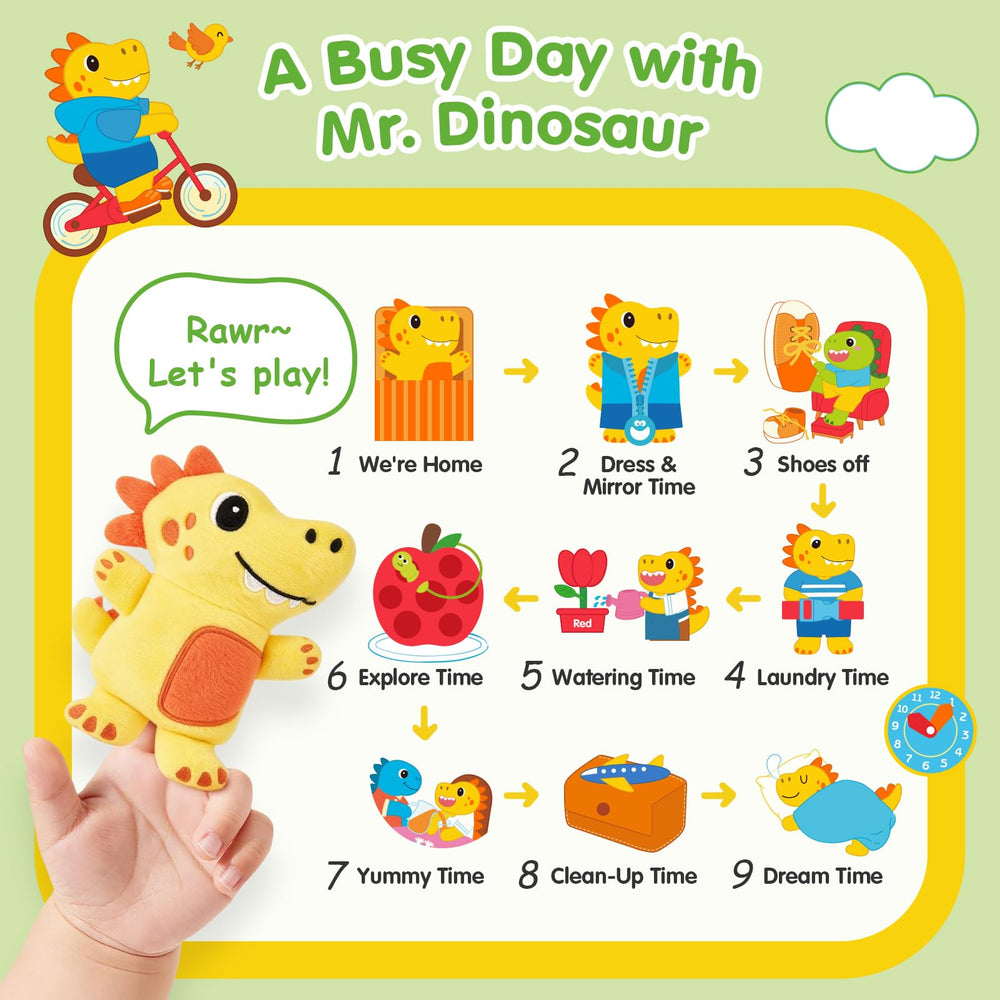 Hahaland Busy Book for Toddlers dinosaur storyline invites imaginative play and cognitive sequencing.