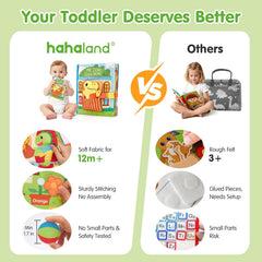 Hahaland Busy Book for Toddlers peekaboo dinner game encourages social play and cooperation.