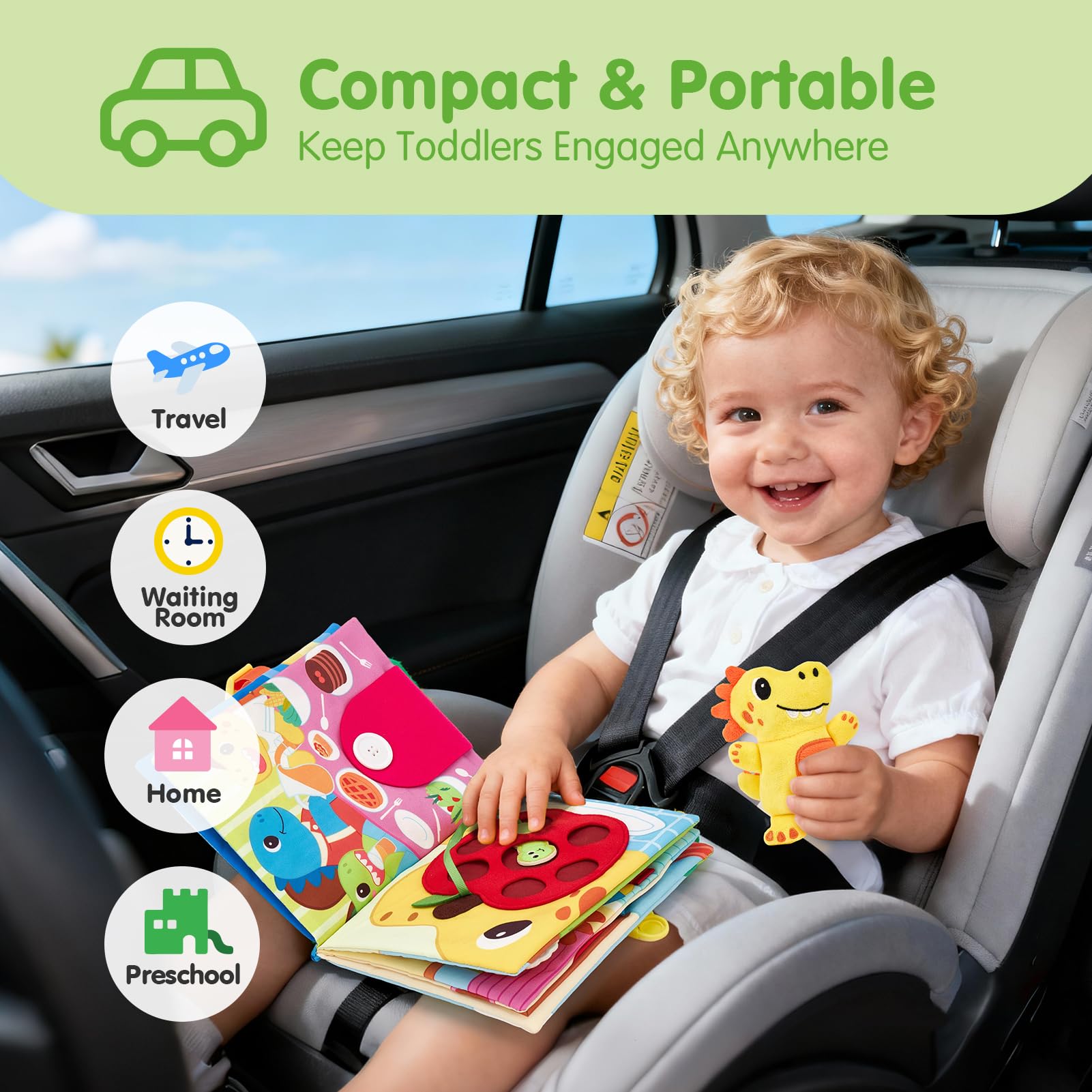 Hahaland Busy Book for Toddlers durable plush fabric with secure stitching ensures safe exploration.