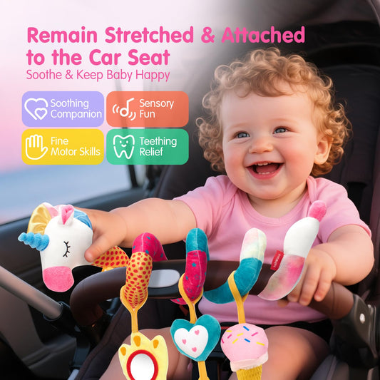 Hahaland paw and mirror crinkle toy promotes self-recognition on car rides