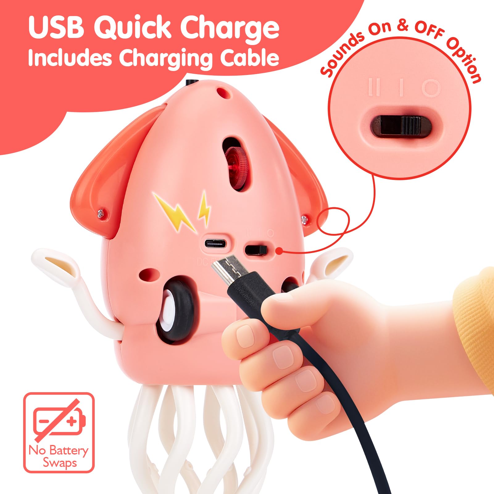 Hahaland Dancing Squid volume control enables quiet play during naps