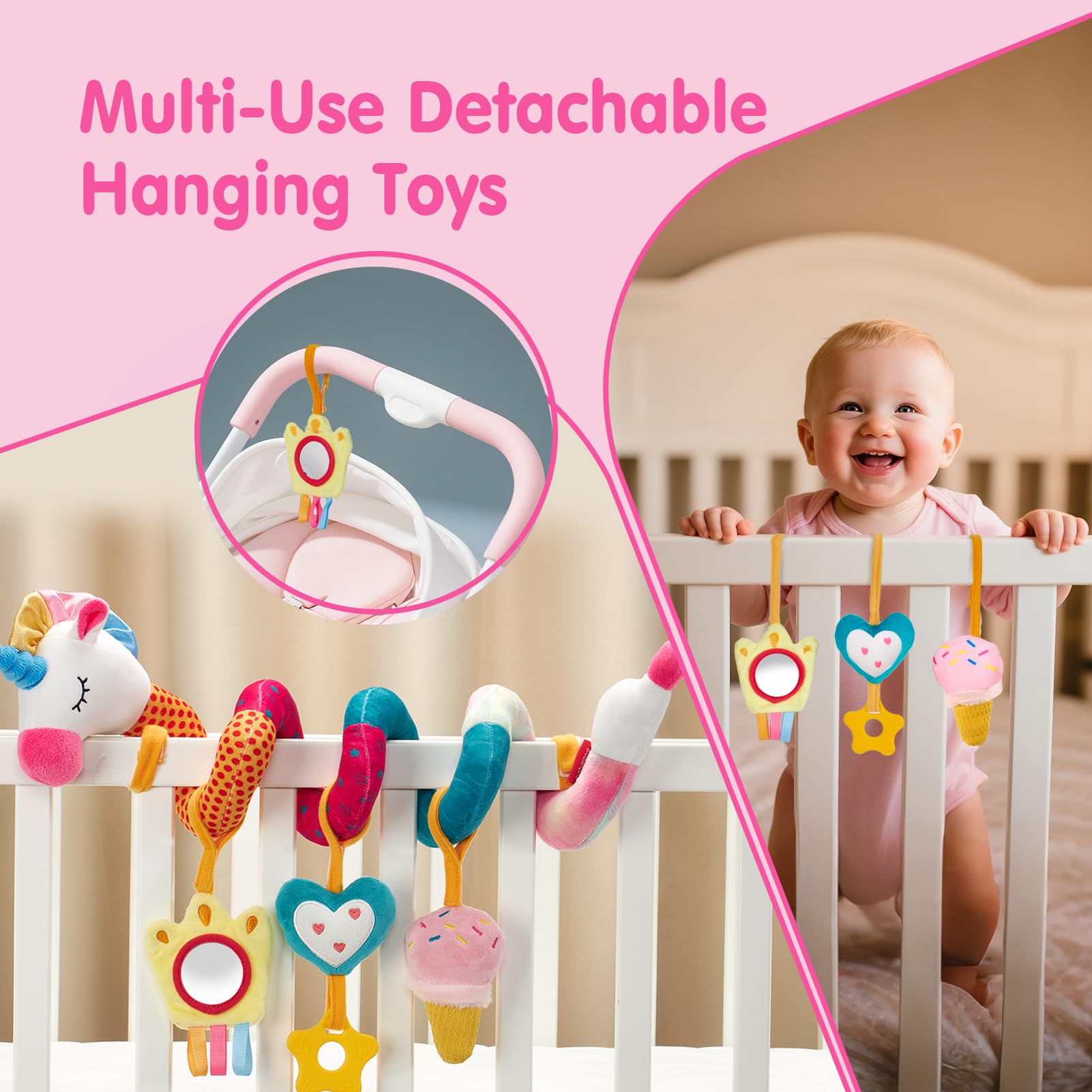 Hahaland detachable plush toys fit stroller, car seat, or crib