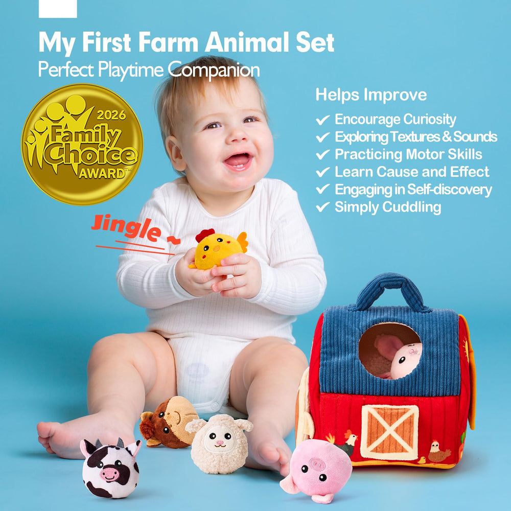 hahaland Farm animal rattle toy engages baby's senses during play