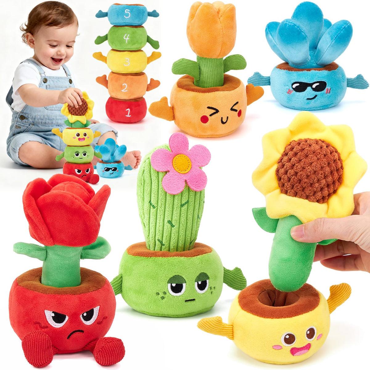 Hahaland garden stacking toy with colorful pots for color matching and stacking play