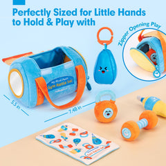 Hahaland hanging punching bag rattle encourages grasping during active play