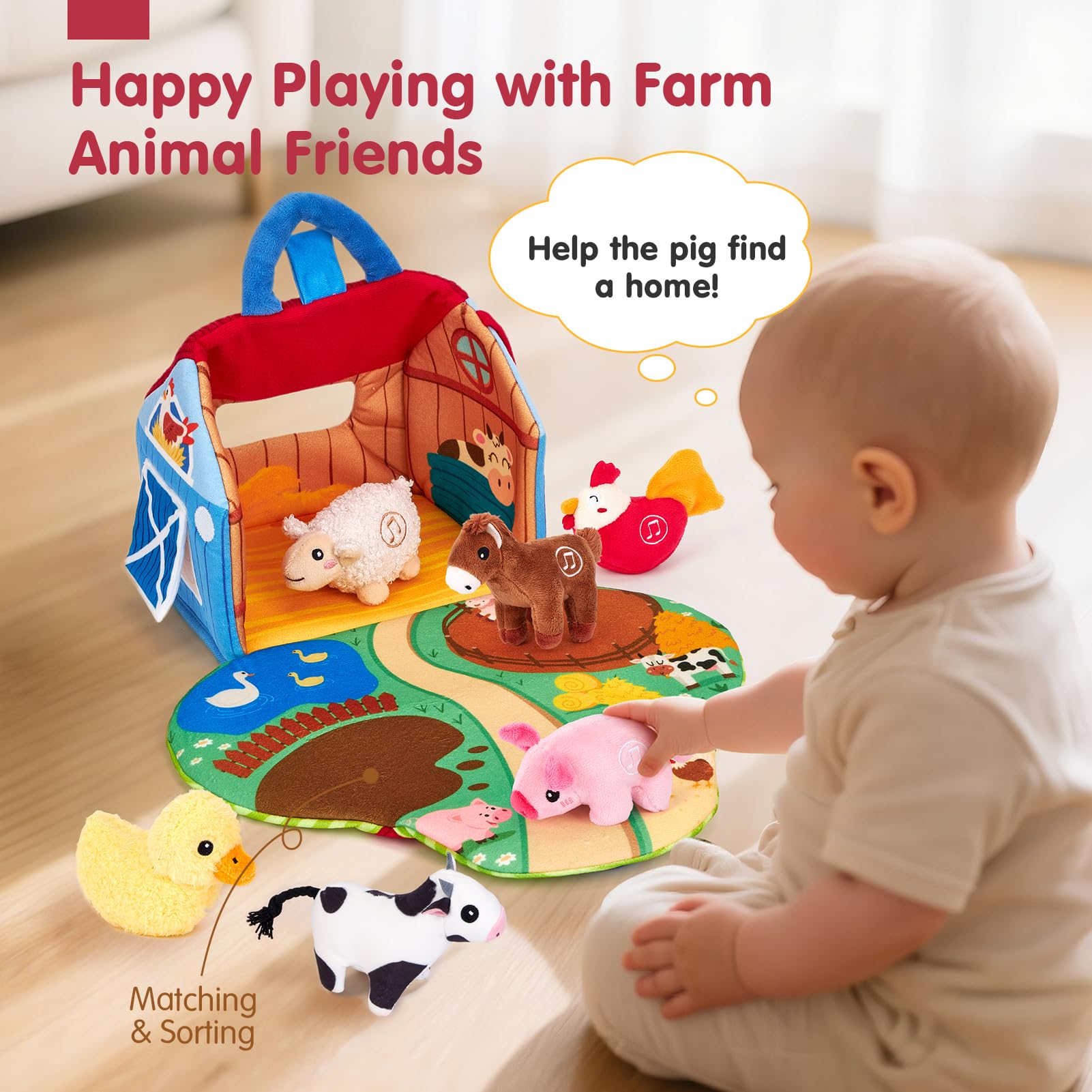 Lift flaps on the Hahaland barn encourage interactive, hands-on play.