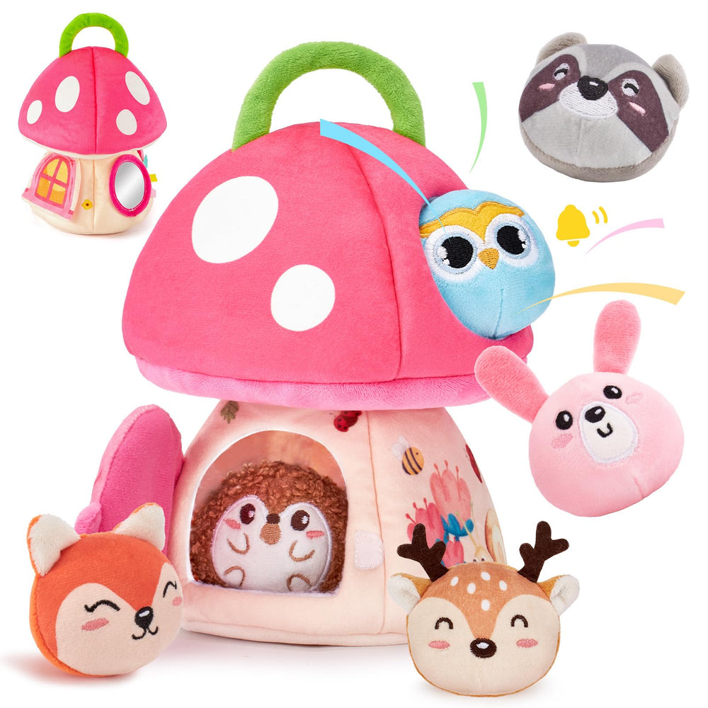 hahaland Mushroom House Set with plush animals for cozy sensory play