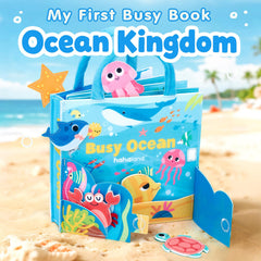 Hahaland Ocean Busy Book buttoning page encourages hand-eye coordination in toddlers