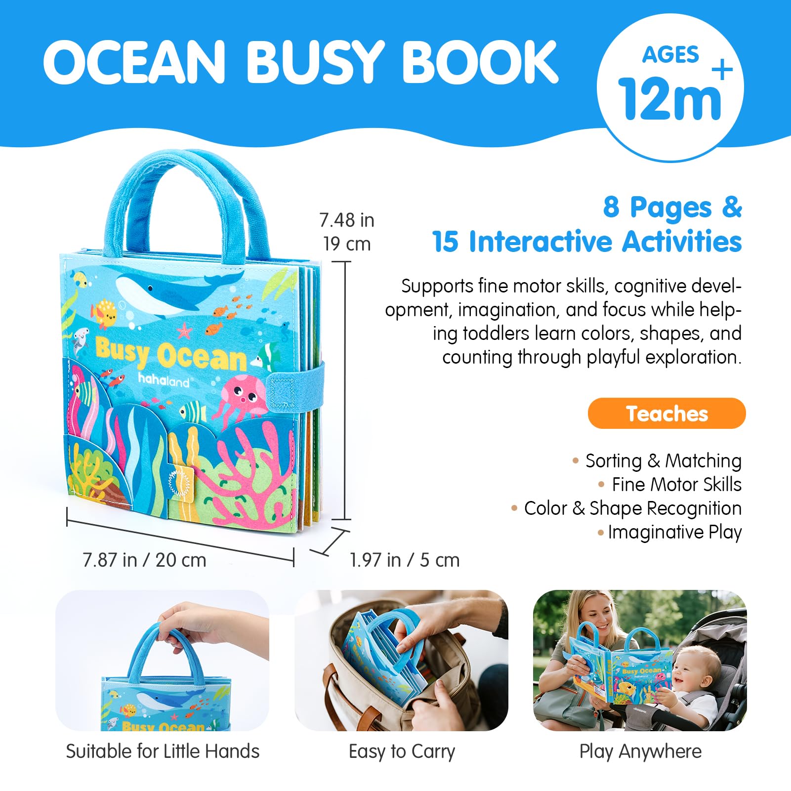 Hahaland Ocean Busy Book threading coral shapes builds dexterity