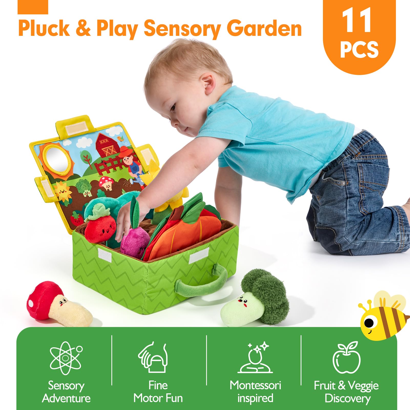Hahaland plush carrot provides soft texture for little hands and exploration.