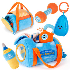 Hahaland plush dumbbell toy for tummy time and grip practice