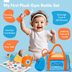 Hahaland plush kettlebell toy promotes reaching and exploration during play