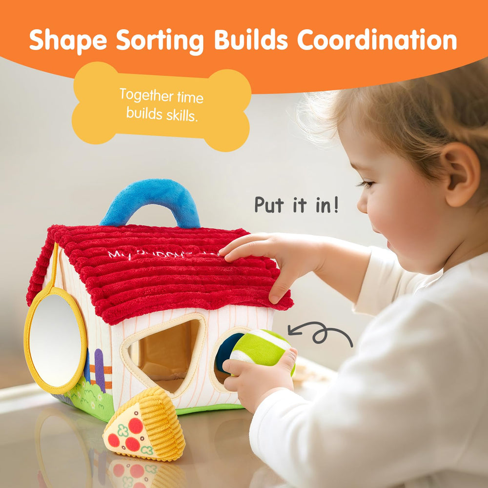 Hahaland shape-sorter holes promote problem solving and fine motor skills.