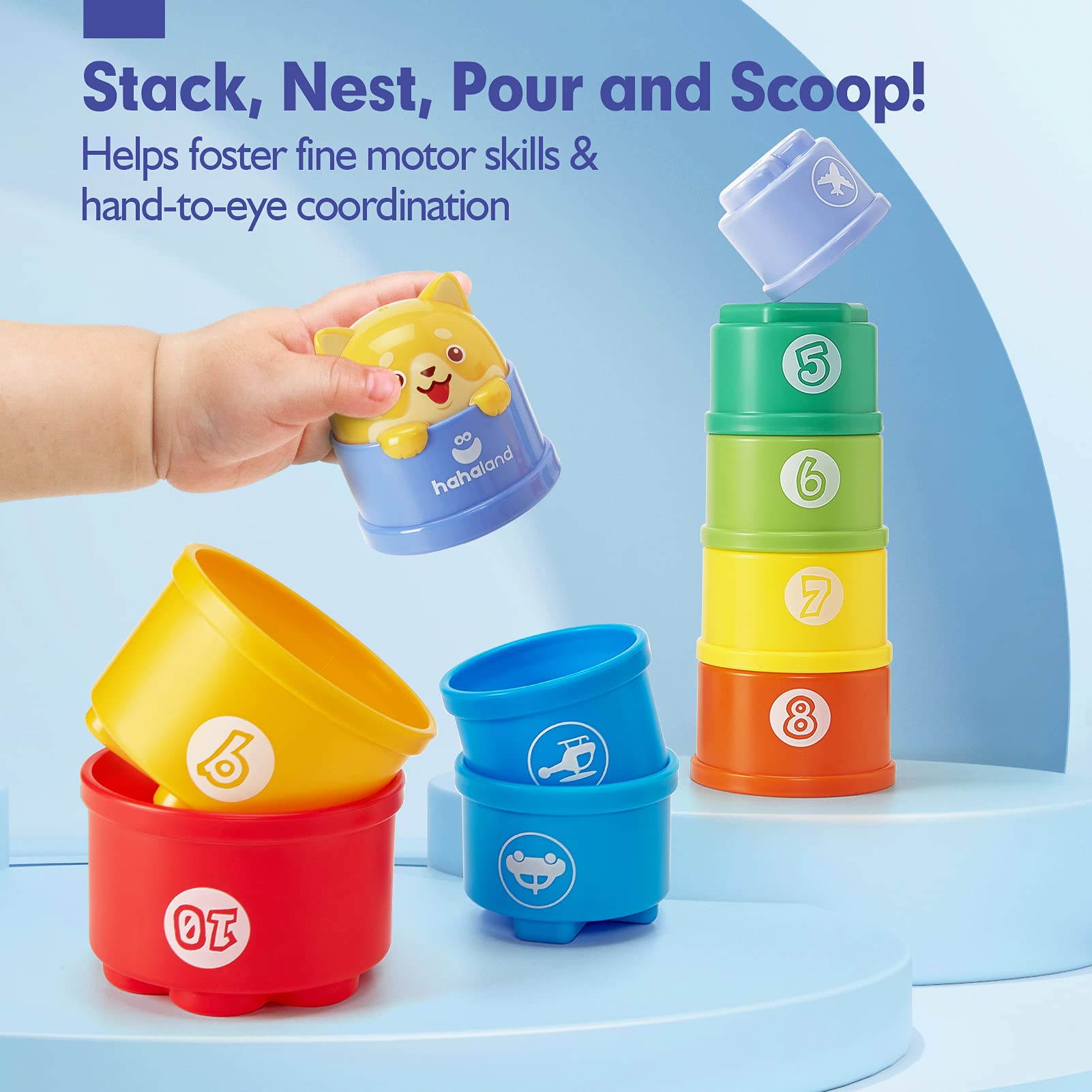 Hahaland stacking cups with animal top rewards exploration with lights and sounds