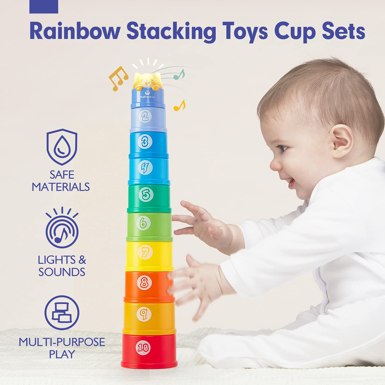 Hahaland stacking cups colorful set helps with color recognition and counting during play