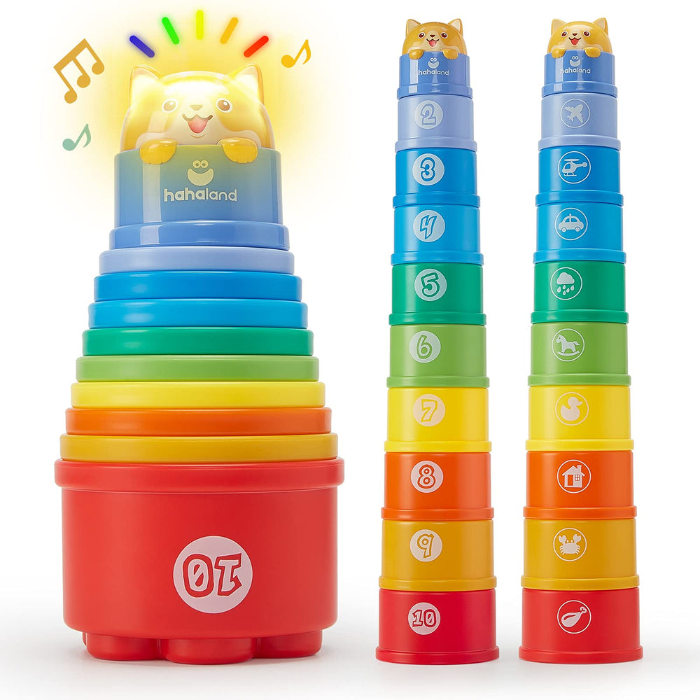 Hahaland stacking cups front view for early stacking and motor skill practice