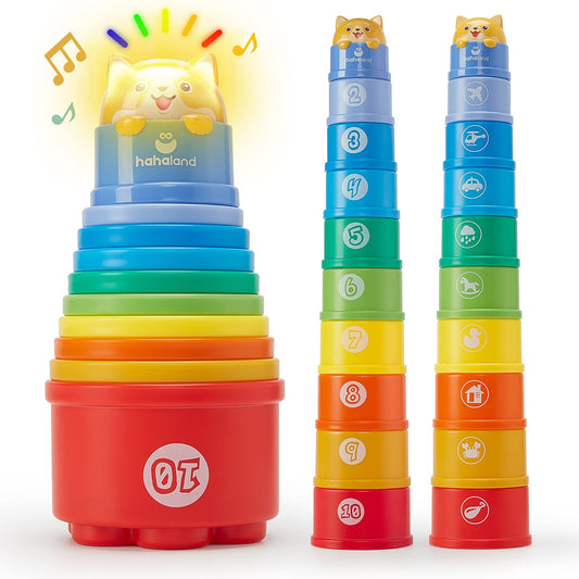 Hahaland stacking cups front view for early stacking and motor skill practice