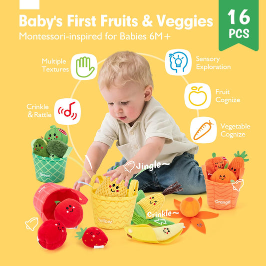 Hahaland strawberry crinkle toy adds texture and gentle rattling for tiny hands.