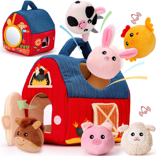 hahaland Surprise Barn with stuffed farm animals for sensory exploration