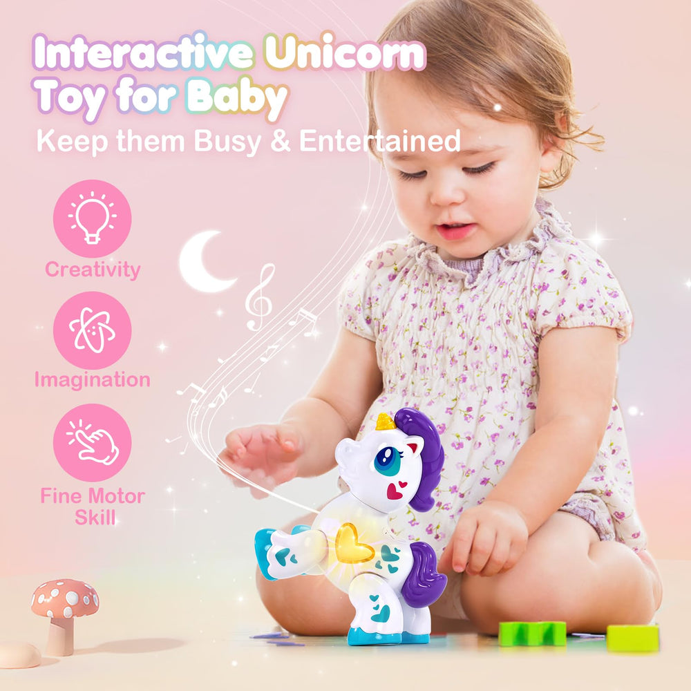 Hahaland toddler holding unicorn showcases portable travel-friendly play