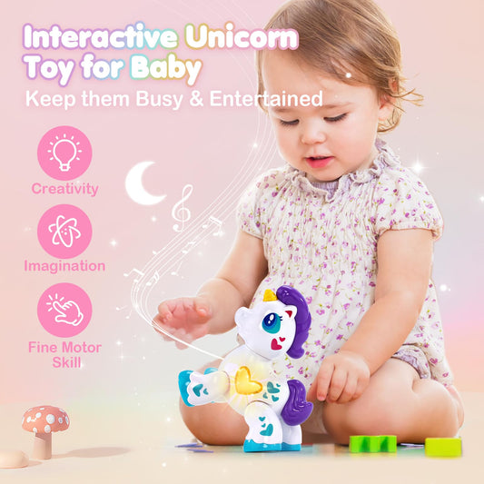 Hahaland toddler holding unicorn showcases portable travel-friendly play
