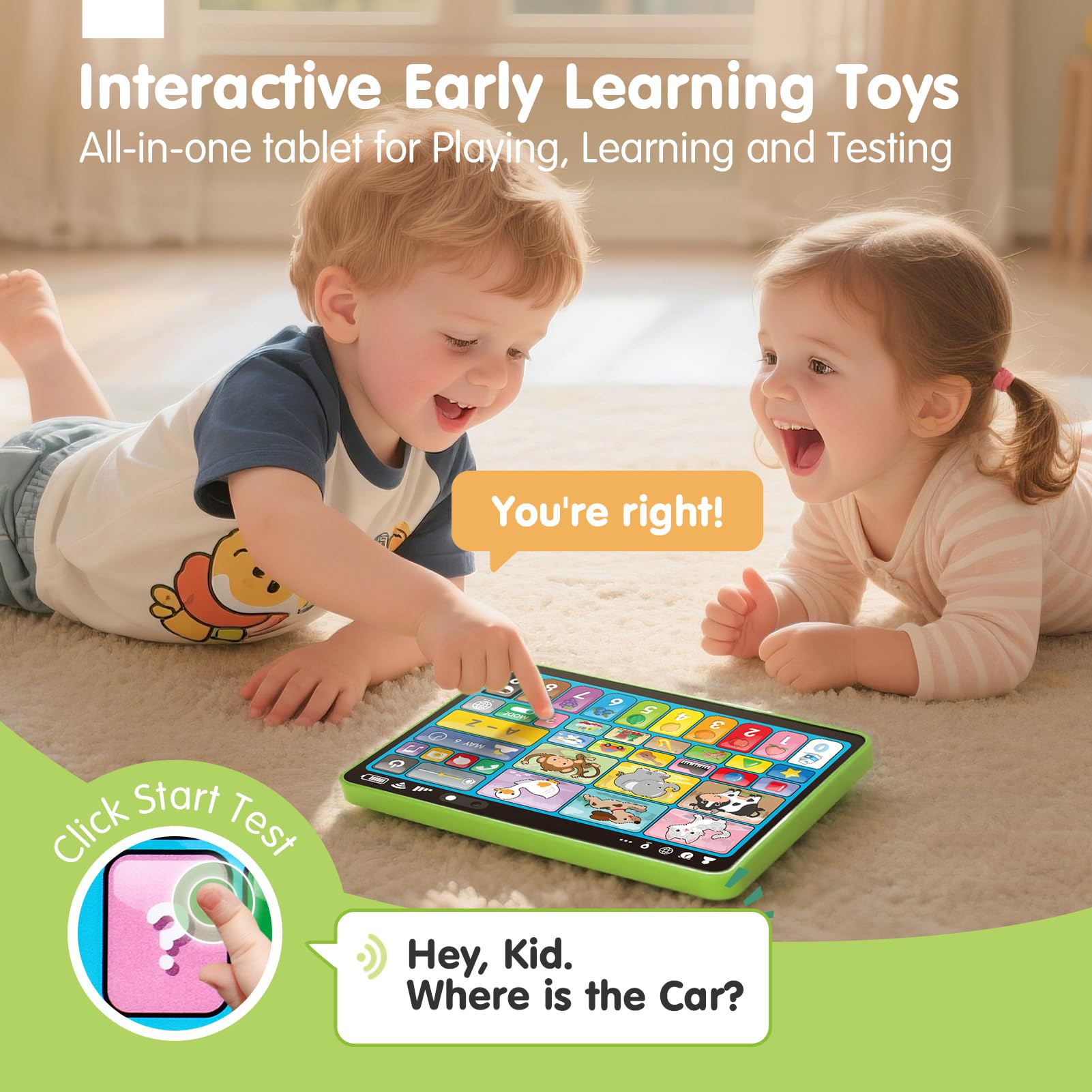 Hahaland toddler tablet featuring vehicles icons for imaginative exploration.