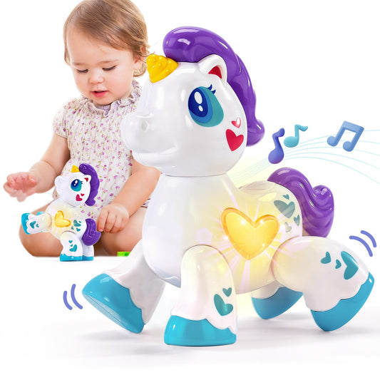 Hahaland unicorn musical light-up toy stimulates senses with music and glow