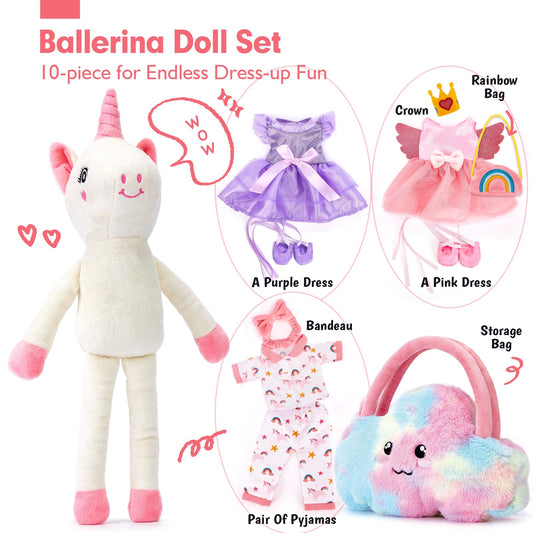 hahaland unicorns dress-up outfits shown, encouraging fine motor skills during outfit changes