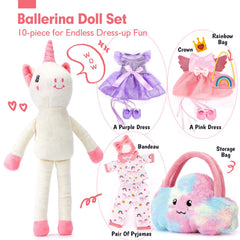 hahaland unicorns dress-up outfits shown, encouraging fine motor skills during outfit changes