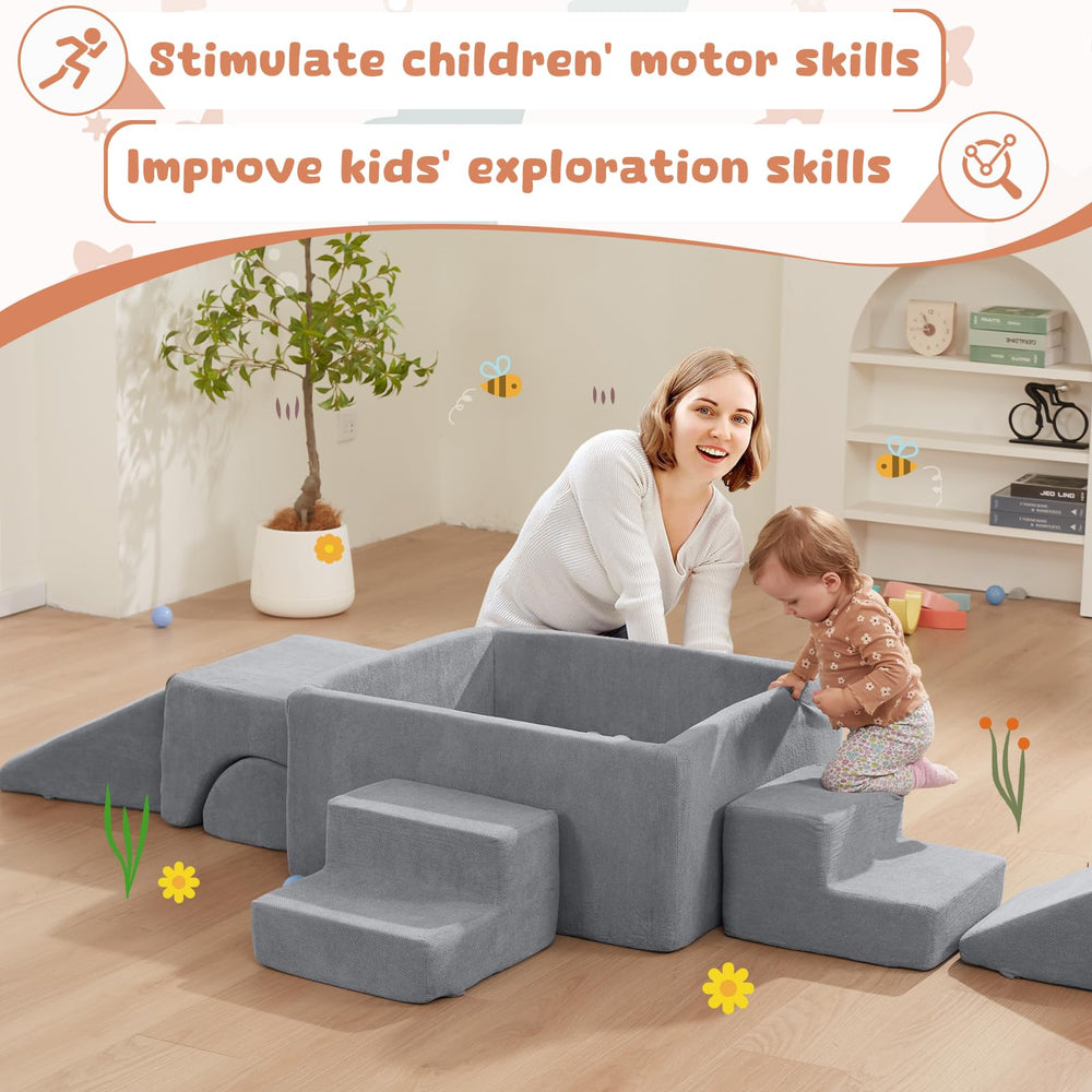 HAHASOLE adhesive velcro strips keep blocks stable on tile floors.