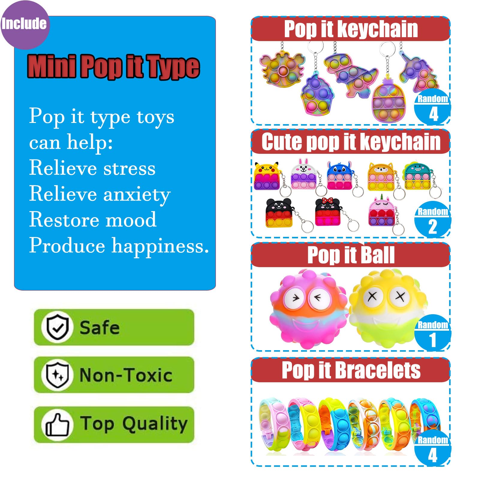HAICORO cute pop fidget keychain with colorful design and grip.