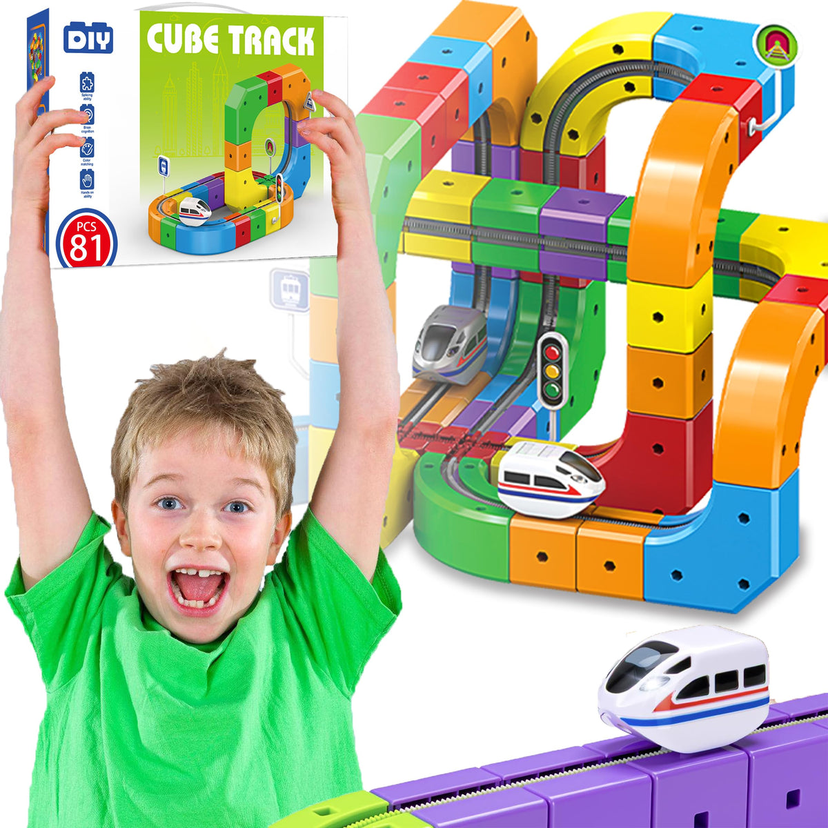 HaiiuzHi magnetic 3D track pieces enable creative layouts.