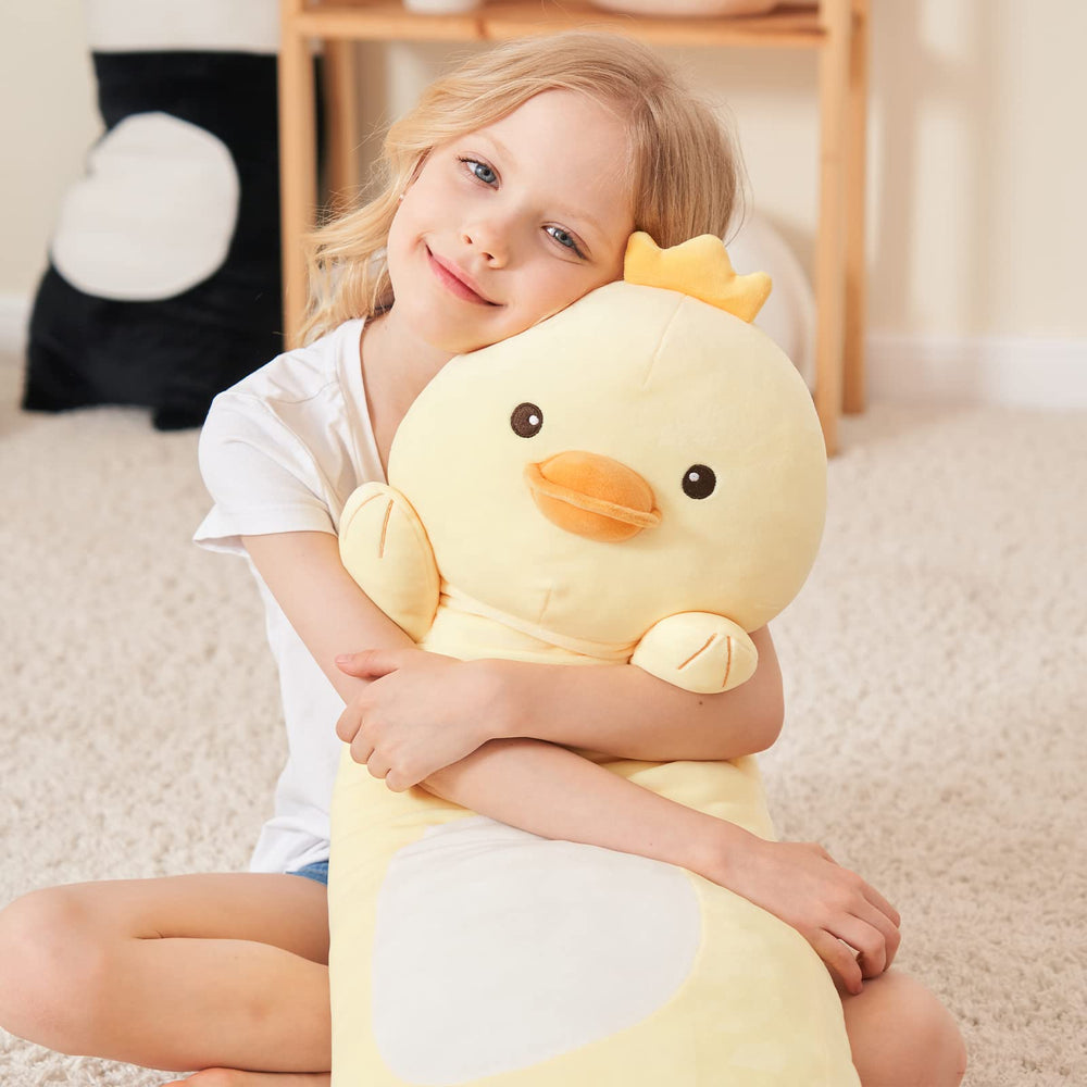 HAIJUNYA squishy duck pillow doubles as a sofa cushion during movies.