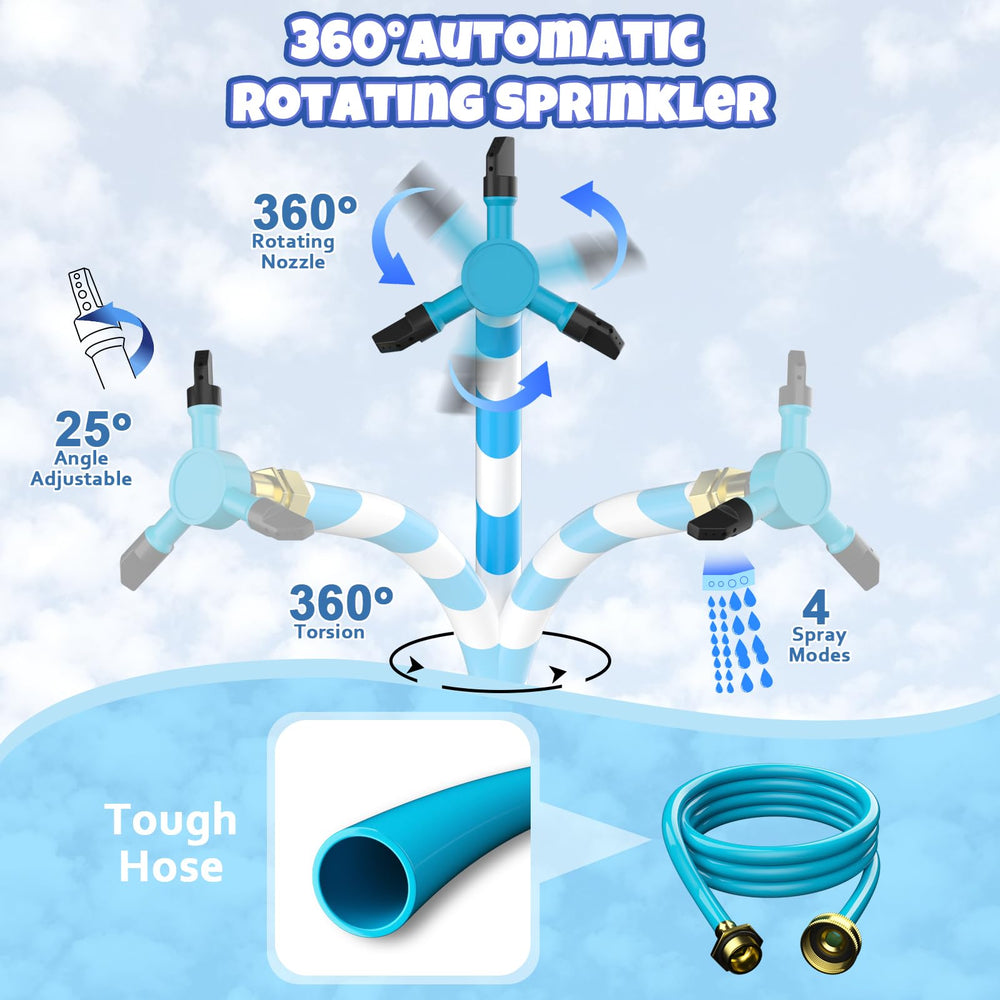HaiSun 360-degree rotation sprinkler enables immersive water play around the mat