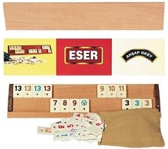 Hakan Turkish Okey set with wooden racks for organized four-player games.
