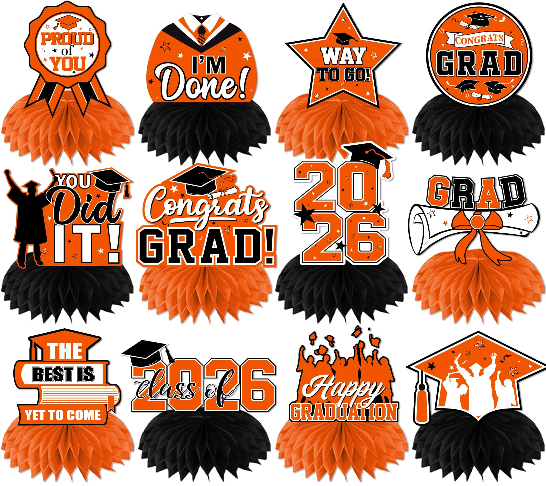 Hakoti 12pc orange and black graduation centerpieces for festive tables