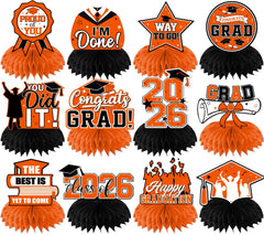 Hakoti 12pc orange and black graduation centerpieces for festive tables