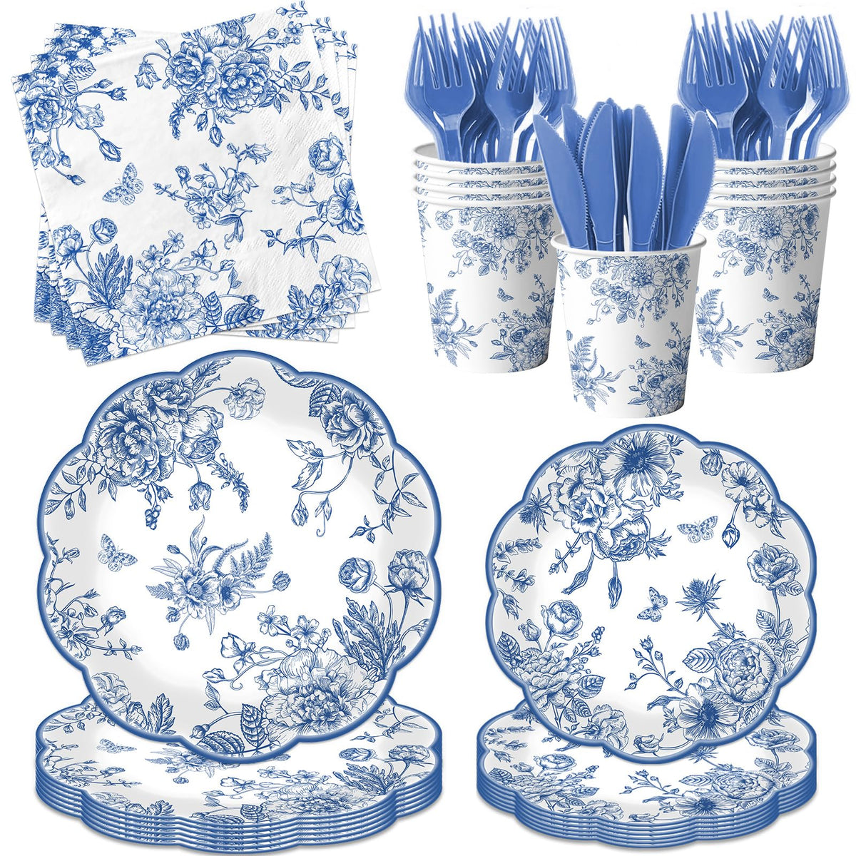 HAKOTI blue floral plates 9-inch scalloped edge for elegant wedding dining.