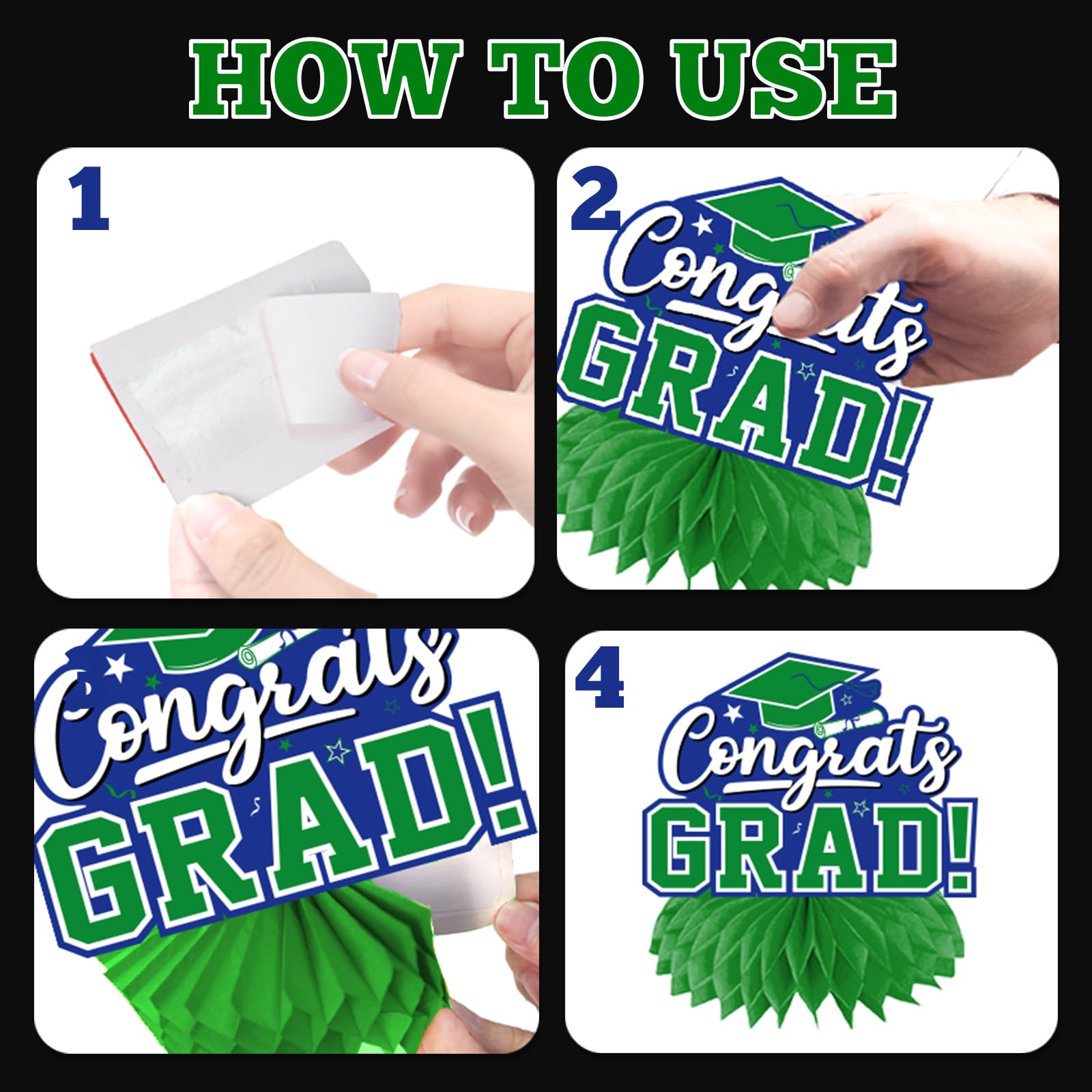 HAKOTI blue-green centerpiece features congrats grad accents for festive table setups.