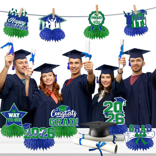 HAKOTI green-blue graduation centerpiece featuring honeycomb design for durable, eye-catching decor.