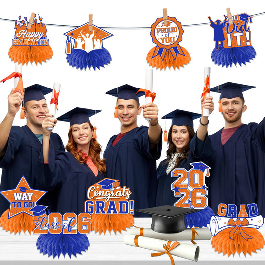 HAKOTI orange-blue diplomas centerpiece boosts photo-worthy graduation memories.