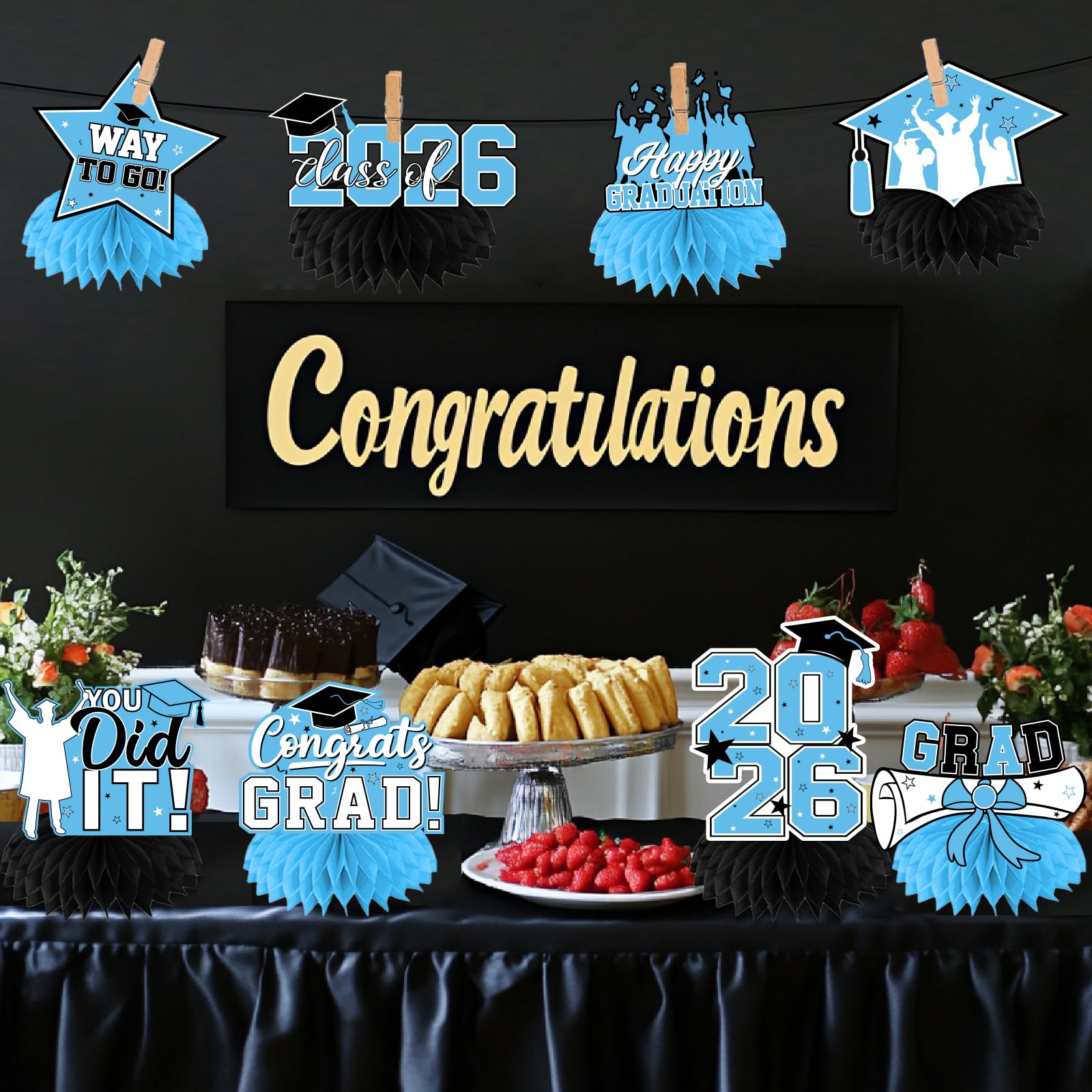 HAKOTI light-blue graduation centerpiece with sturdy cardstock for long-lasting decor