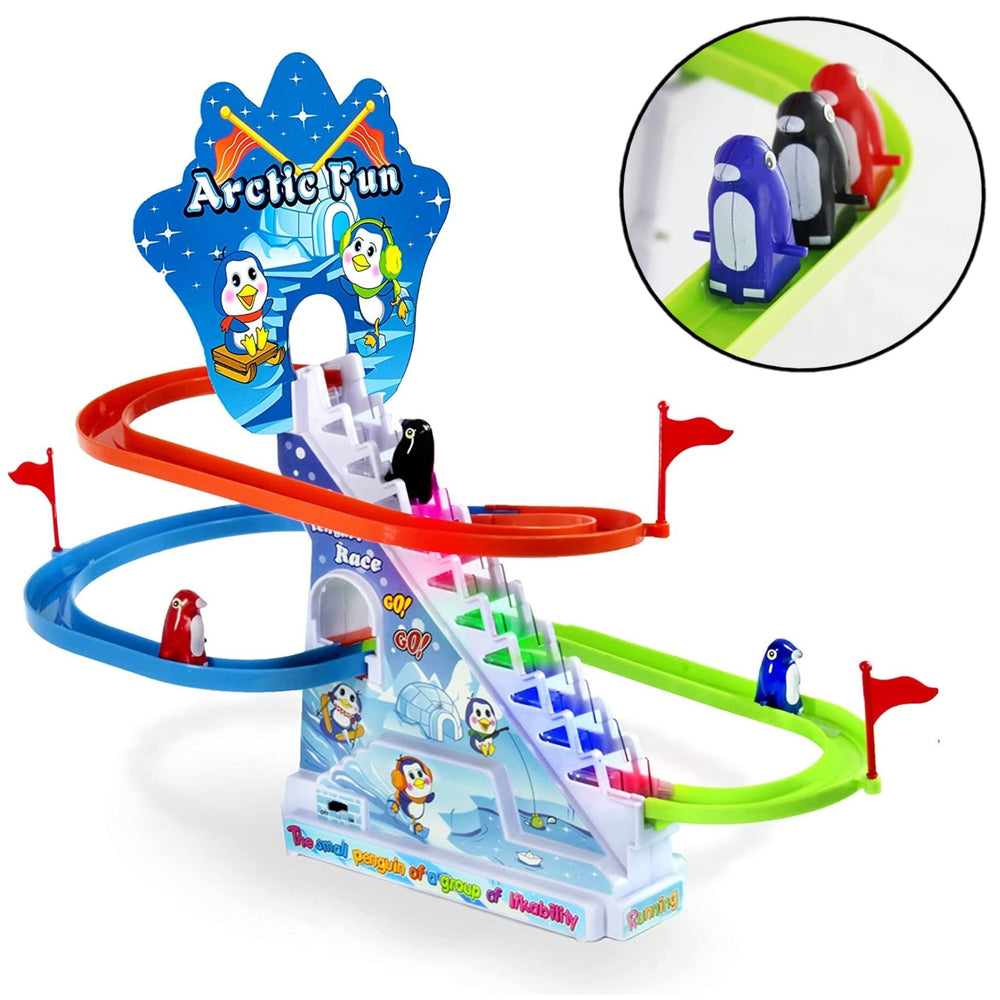 Haktoys Arctic Fun penguin slide set colorful penguins promoting color learning
