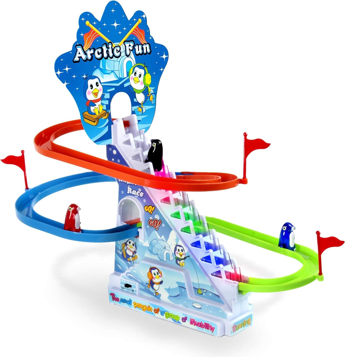 Haktoys Arctic Fun penguin slide set with penguins on track for active play